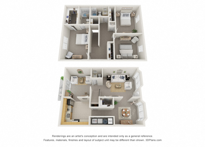 Floor plan for 3 beds, 2.5 baths, 1680 sqft